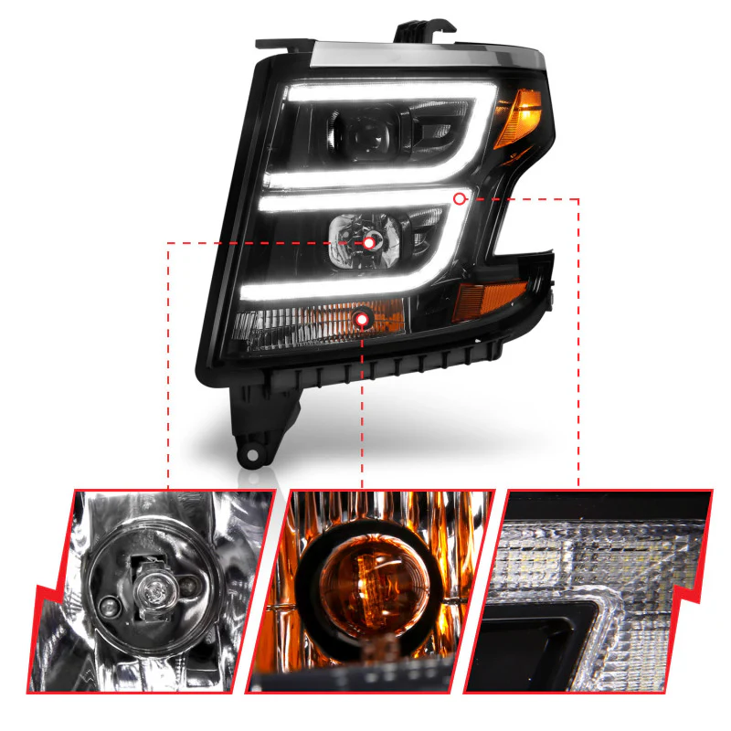 ANZO 2015-2020 Chevy Tahoe Projector Headlights Plank Style Black w/DRL - Image 7