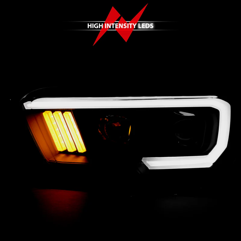 ANZO 2016-2017 Toyota Tacoma Projector Headlights w/ Plank Style Design Black/Amber w/ DRL - Image 12