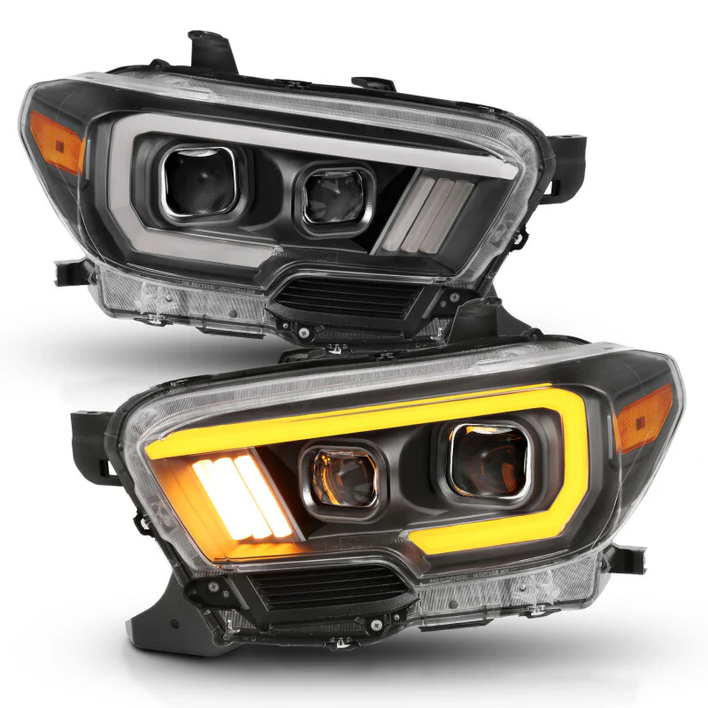 ANZO 2016-2017 Toyota Tacoma Projector Headlights w/ Plank Style Switchback Black w/ Amber w/ DRL - Image 3