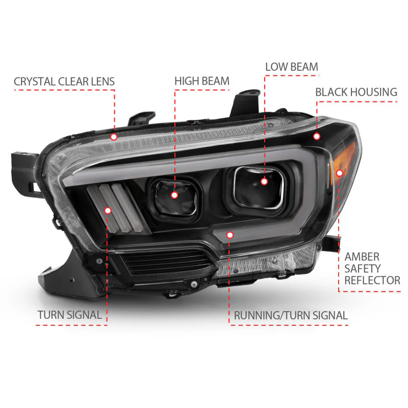 ANZO 2016-2017 Toyota Tacoma Projector Headlights w/ Plank Style Switchback Black w/ Amber w/ DRL - Image 4