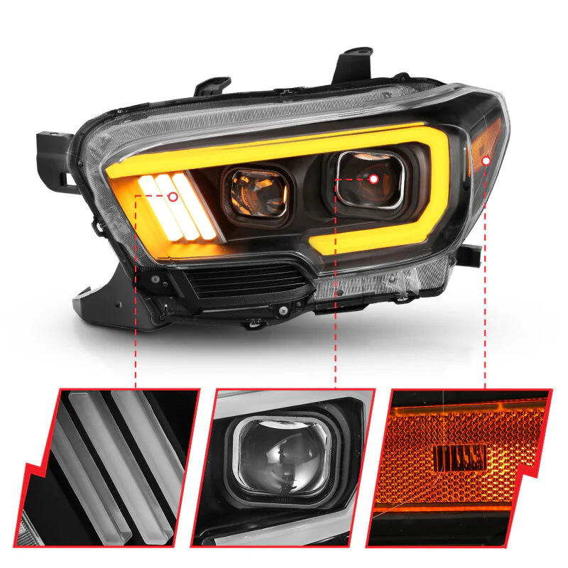 ANZO 2016-2017 Toyota Tacoma Projector Headlights w/ Plank Style Switchback Black w/ Amber w/ DRL - Image 7