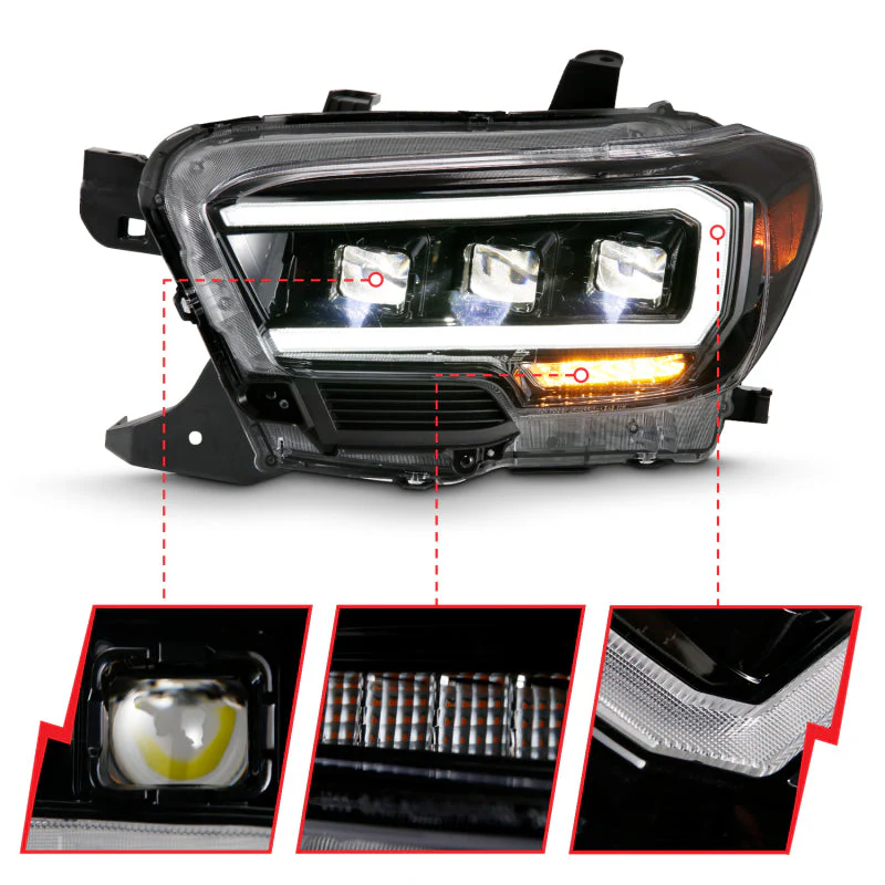 ANZO 2016-2018 Toyota Tacoma LED Projector Headlights Plank Style Black w/ Amber - Image 13