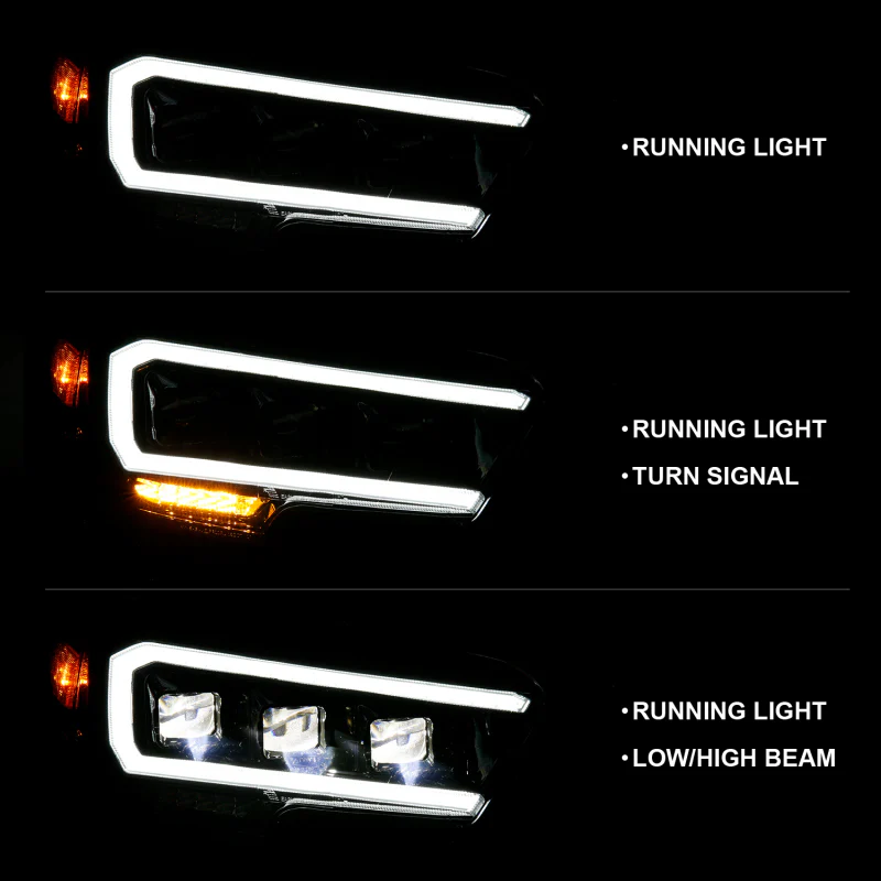 ANZO 2016-2018 Toyota Tacoma LED Projector Headlights Plank Style Black w/ Amber - Image 15