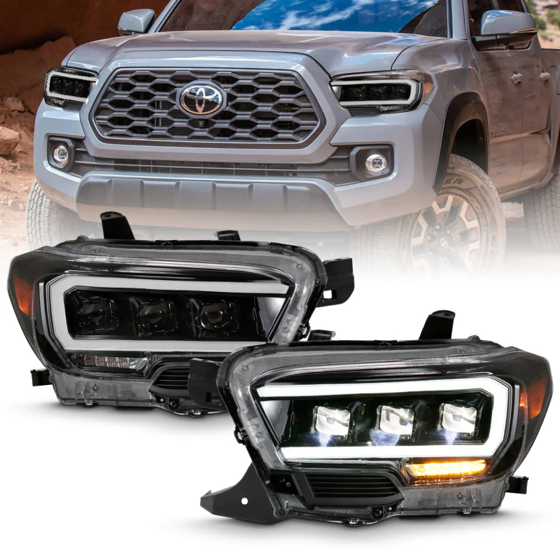 ANZO 2016-2018 Toyota Tacoma LED Projector Headlights Plank Style Black w/ Amber - Image 2