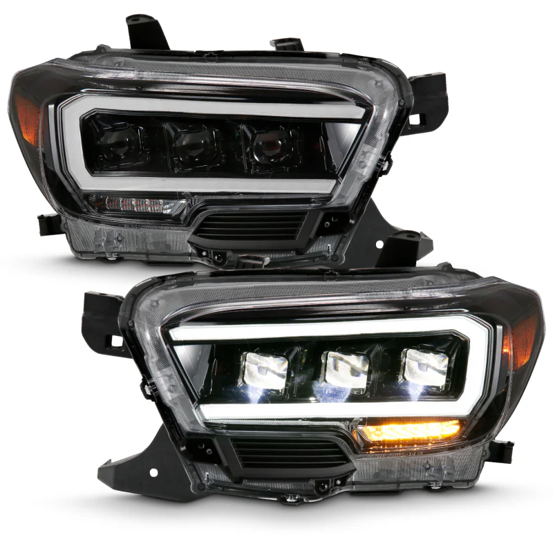ANZO 2016-2018 Toyota Tacoma LED Projector Headlights Plank Style Black w/ Amber - Image 7