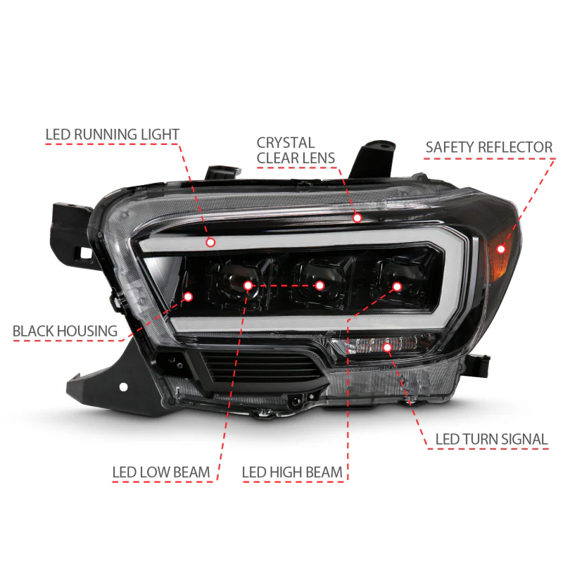 ANZO 2016-2018 Toyota Tacoma LED Projector Headlights Plank Style Black w/ Amber - Image 8