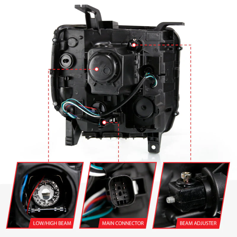 ANZO 2016-2019 GMC Sierra 1500 Projector Headlight Plank Style Black w/ Sequential Amber Signal - Image 11