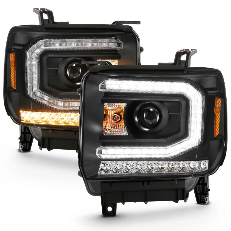ANZO 2016-2019 GMC Sierra 1500 Projector Headlight Plank Style Black w/ Sequential Amber Signal - Image 12
