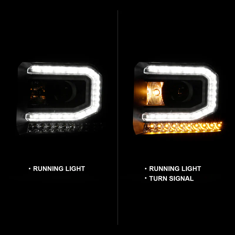 ANZO 2016-2019 GMC Sierra 1500 Projector Headlight Plank Style Black w/ Sequential Amber Signal - Image 5
