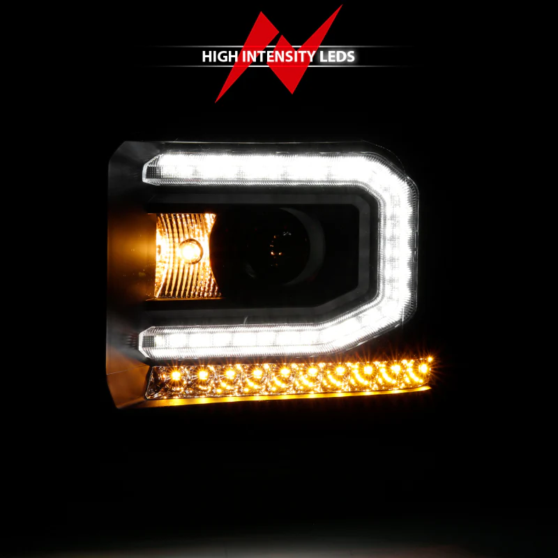 ANZO 2016-2019 GMC Sierra 1500 Projector Headlight Plank Style Black w/ Sequential Amber Signal - Image 7