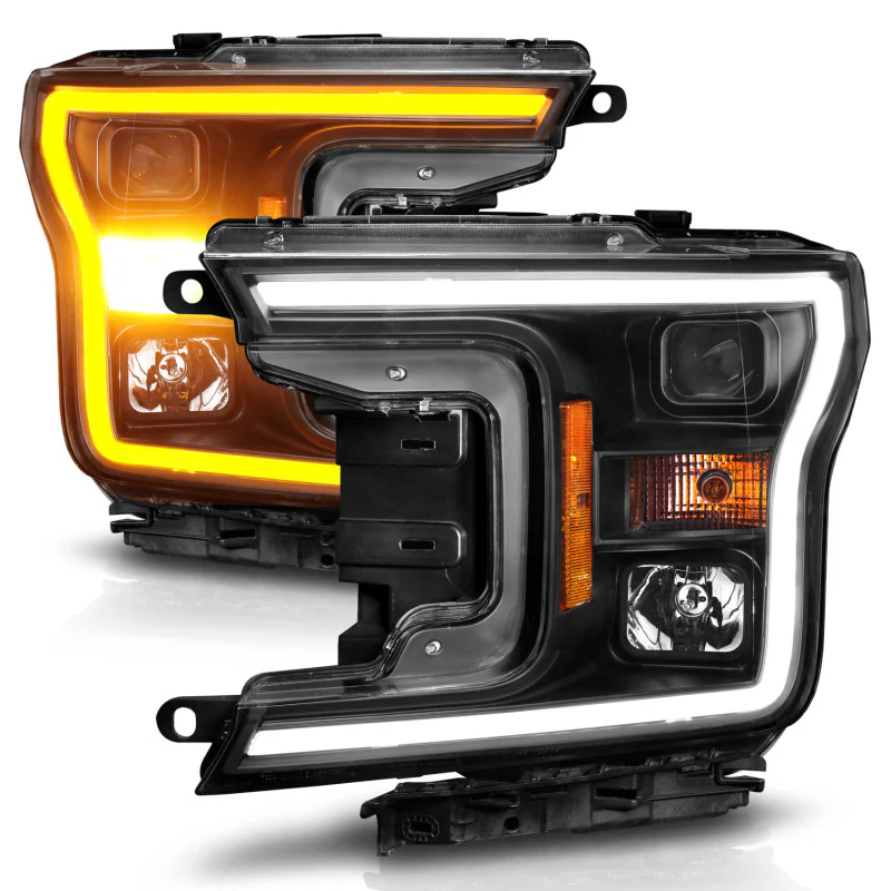 ANZO 2018-2020 Ford F-150 Projector Headlight w/ Plank Style Switchback Black Housing - Image 6