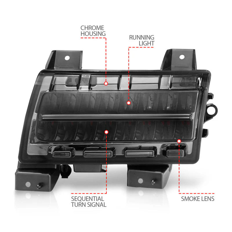 ANZO 2018-2021 Jeep Wrangler LED Side Markers Chrome Housing Smoke Lens w/ Seq. Signal Sport Bulb - Image 9