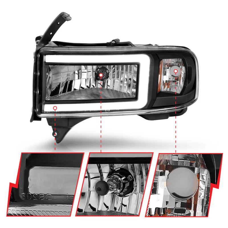 ANZO 94-02 Dodge RAM Crystal Headlight - w/ Light Bar Black Housing - Image 10