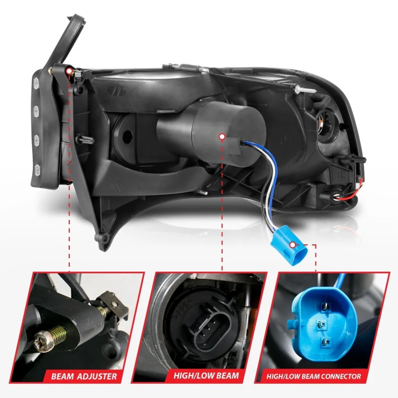 ANZO 94-02 Dodge RAM Crystal Headlight - w/ Light Bar Black Housing - Image 11