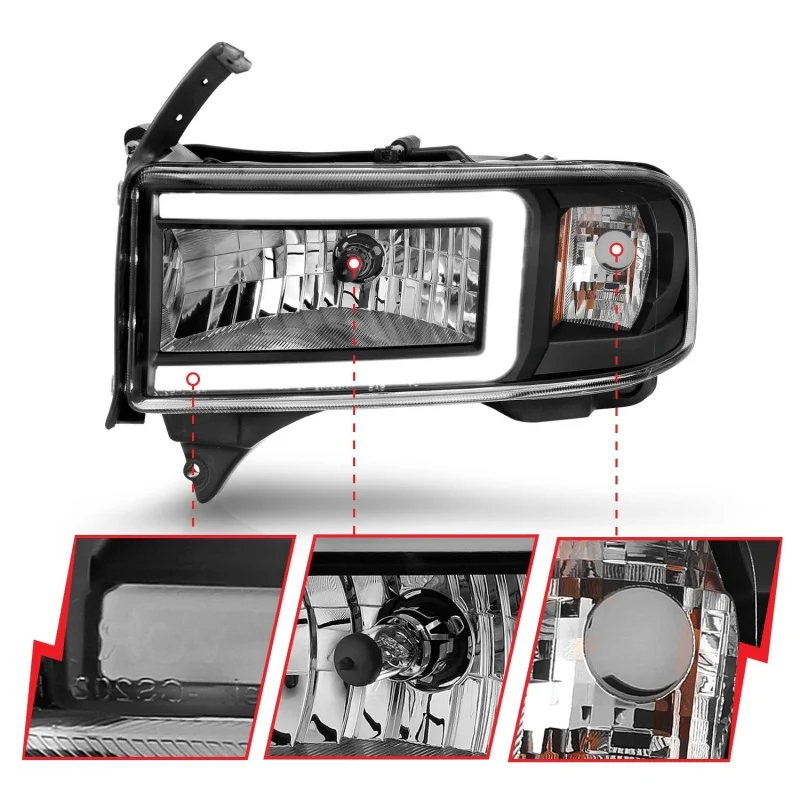 ANZO 94-02 Dodge RAM Crystal Headlight - w/ Light Bar Black Housing - Image 13