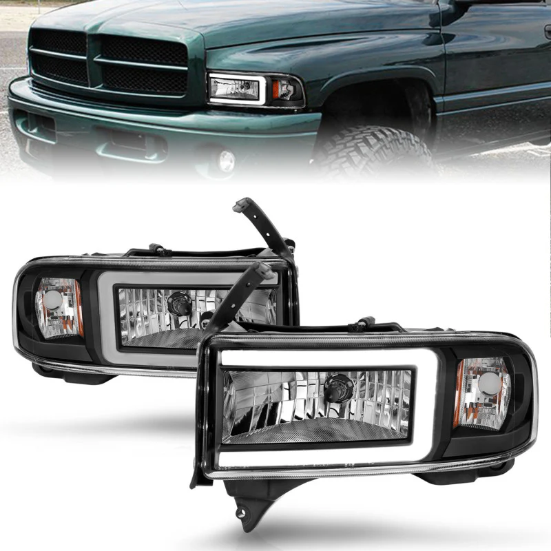 ANZO 94-02 Dodge RAM Crystal Headlight - w/ Light Bar Black Housing - Image 2