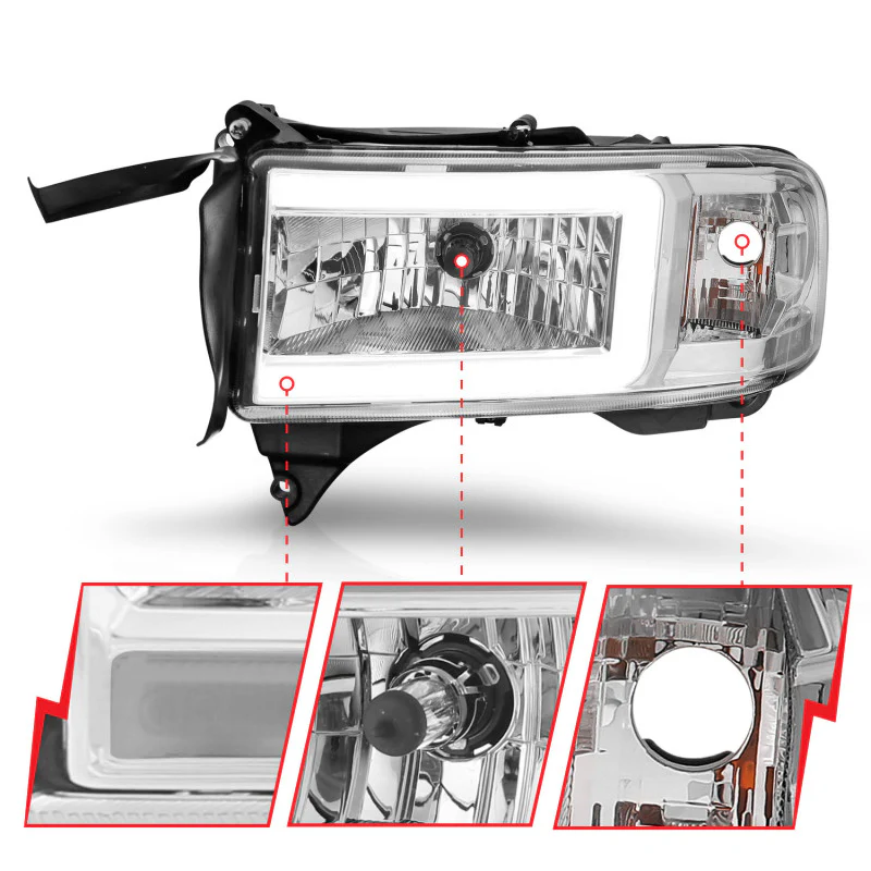 ANZO 94-02 Dodge RAM Crystal Headlight - w/ Light Bar Chrome Housing - Image 12