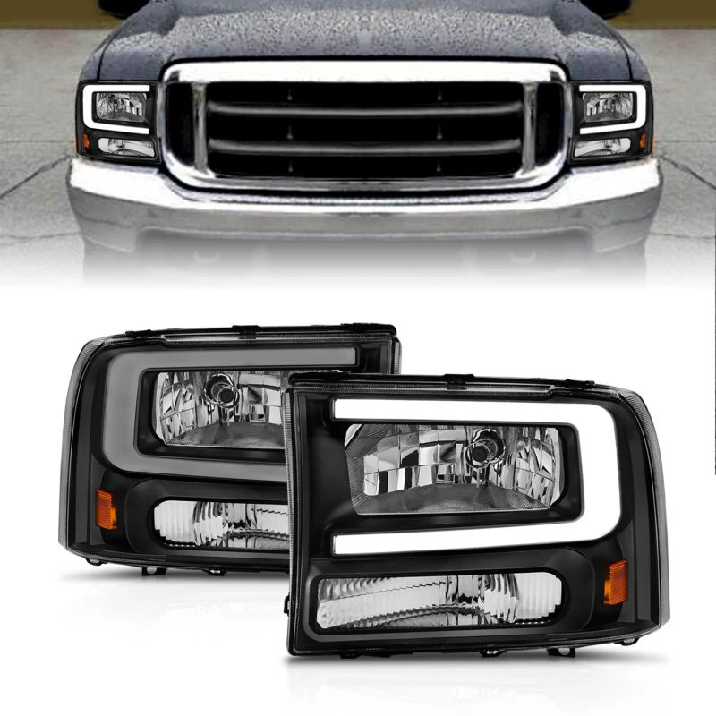 ANZO 99-04 Ford F250/F350/F450/Excursion (excl. 99) Crystal Headlights - w/ Light Bar Black Housing - Image 2