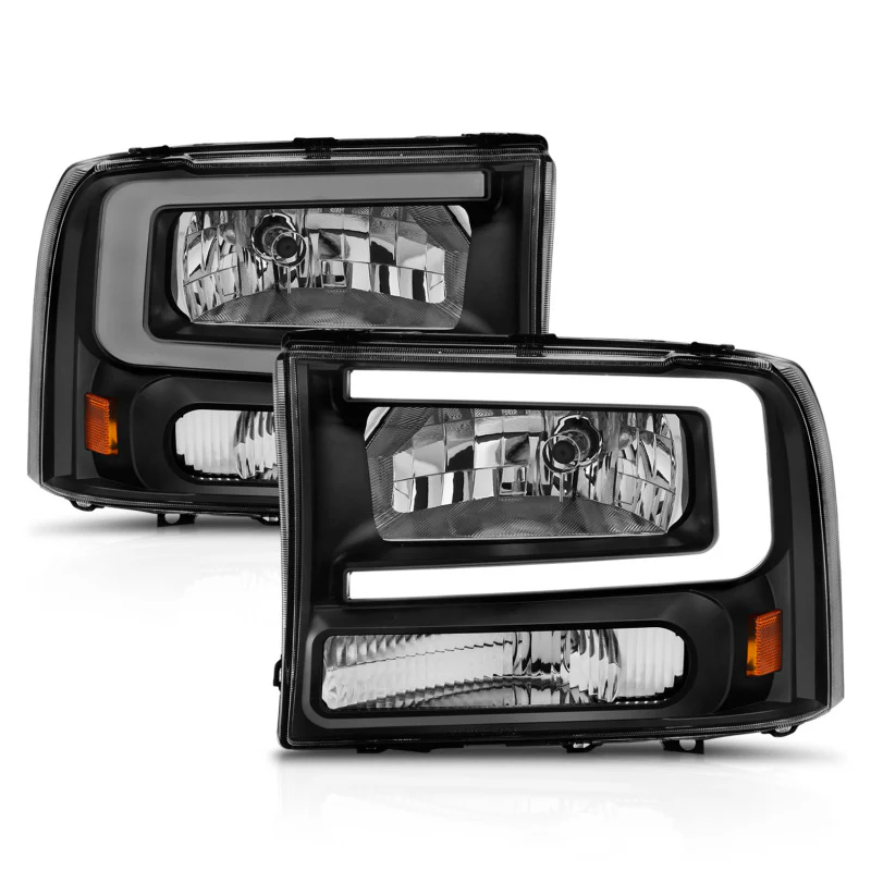 ANZO 99-04 Ford F250/F350/F450/Excursion (excl. 99) Crystal Headlights - w/ Light Bar Black Housing - Image 4