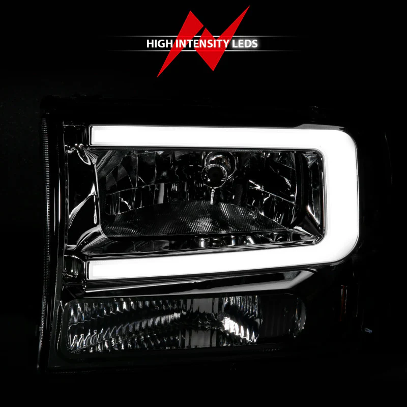 ANZO 99-04 Ford F250/F350/F450/Excursion (excl. 99) Crystal Headlights - w/ Light Bar Chrome Housing - Image 10