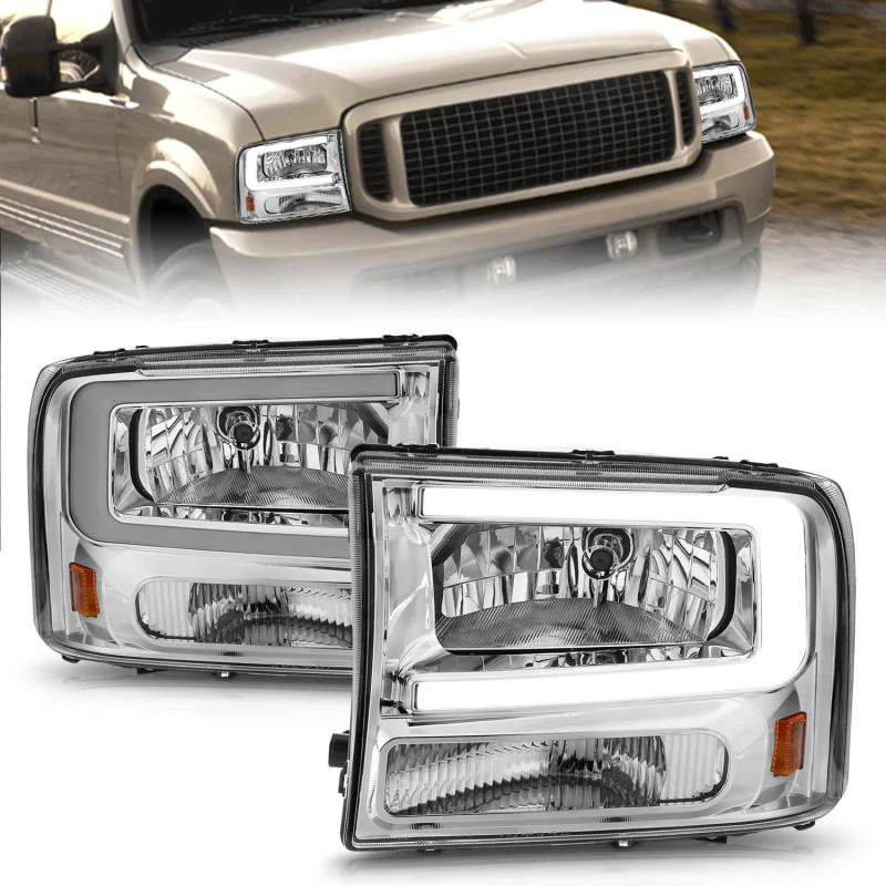 ANZO 99-04 Ford F250/F350/F450/Excursion (excl. 99) Crystal Headlights - w/ Light Bar Chrome Housing - Image 2