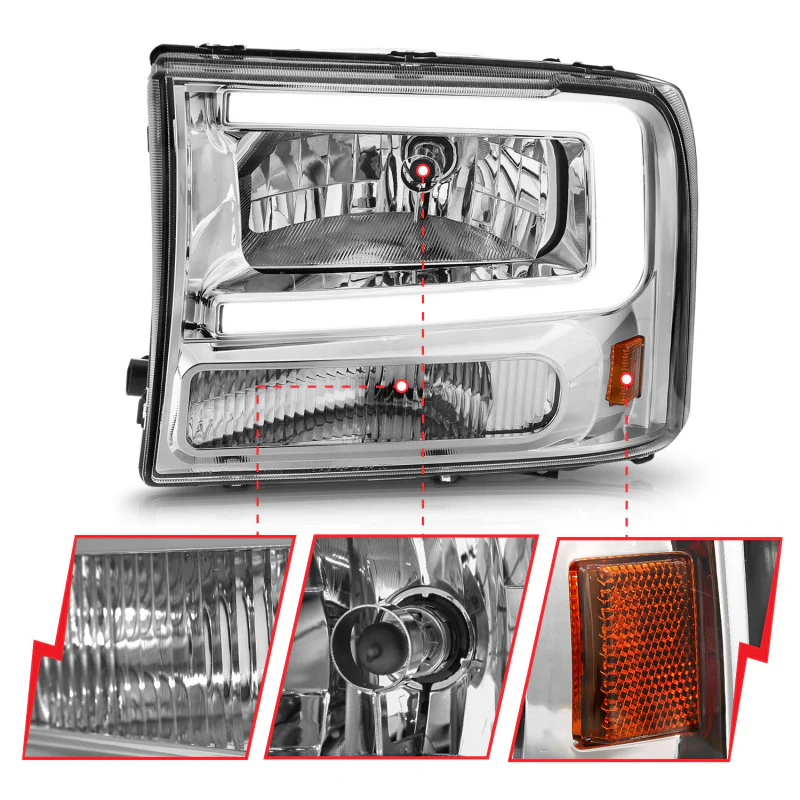 ANZO 99-04 Ford F250/F350/F450/Excursion (excl. 99) Crystal Headlights - w/ Light Bar Chrome Housing - Image 5