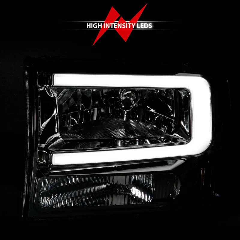ANZO 99-04 Ford F250/F350/F450/Excursion (excl. 99) Crystal Headlights - w/ Light Bar Chrome Housing - Image 6