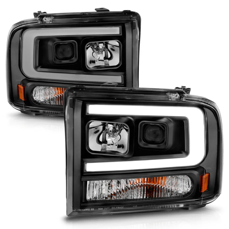 ANZO 99-04 Ford F250/F350/F450/Excursion (excl 99) Projector Headlights - w/ Light Bar Black Housing - Image 9