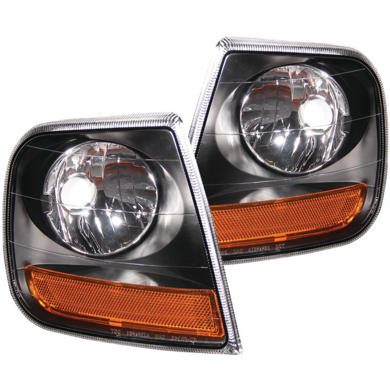 ANZO Corner Lights 1997-2003 Ford F-150 Harley-Davidson Style Corner Lights Black w/ Amber Reflector - Image 2