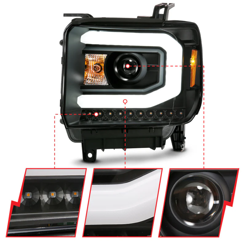 ANZO GMC SIERRA 1500 14-15 2500H/15-19 Projector Headlight Plank Style Black w/ Switchback (Halogen) - Image 4