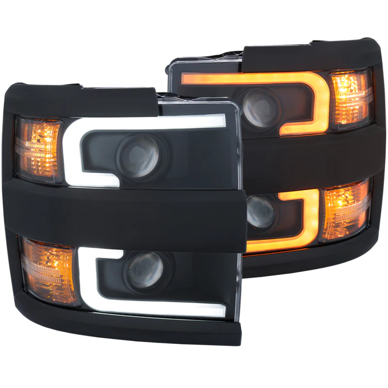 ANZO Projector Headlights 15-17 Chevrolet Silverado 2500HD / 3500HD Black w/ Black Rim - Image 4