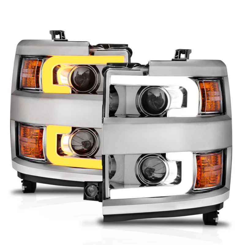 ANZO Projector Headlights 15-17 Chevrolet Silverado 2500HD / 3500HD Chrome w/ Chrome Rim - Image 18
