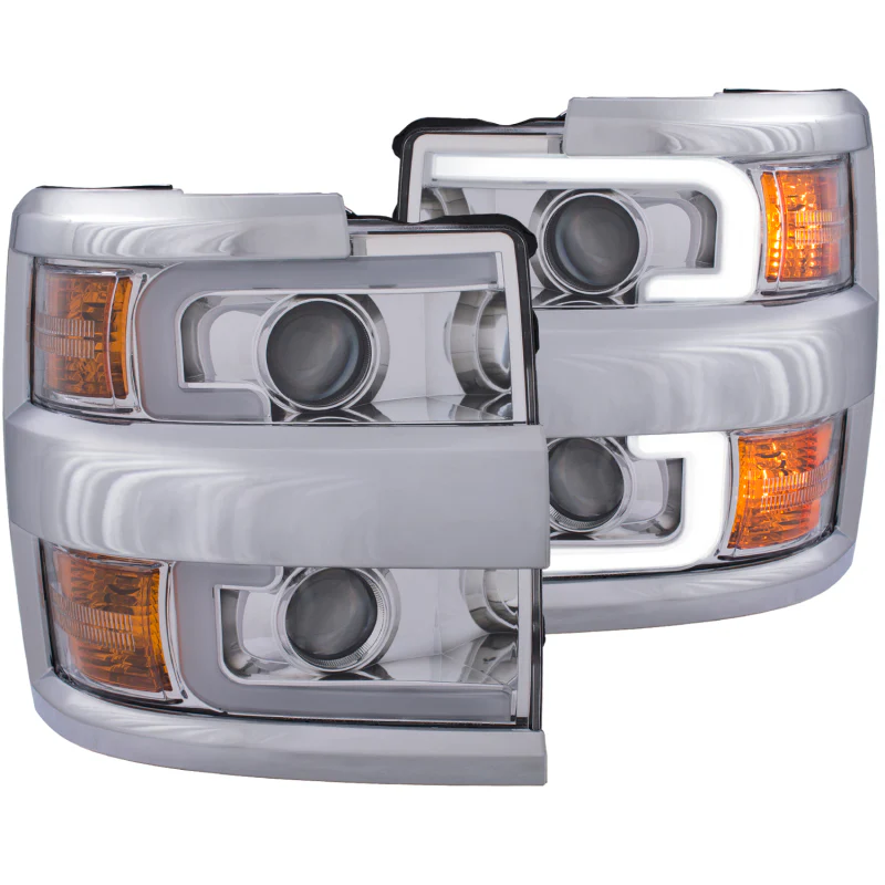 ANZO Projector Headlights 15-17 Chevrolet Silverado 2500HD / 3500HD Chrome w/ Chrome Rim - Image 2