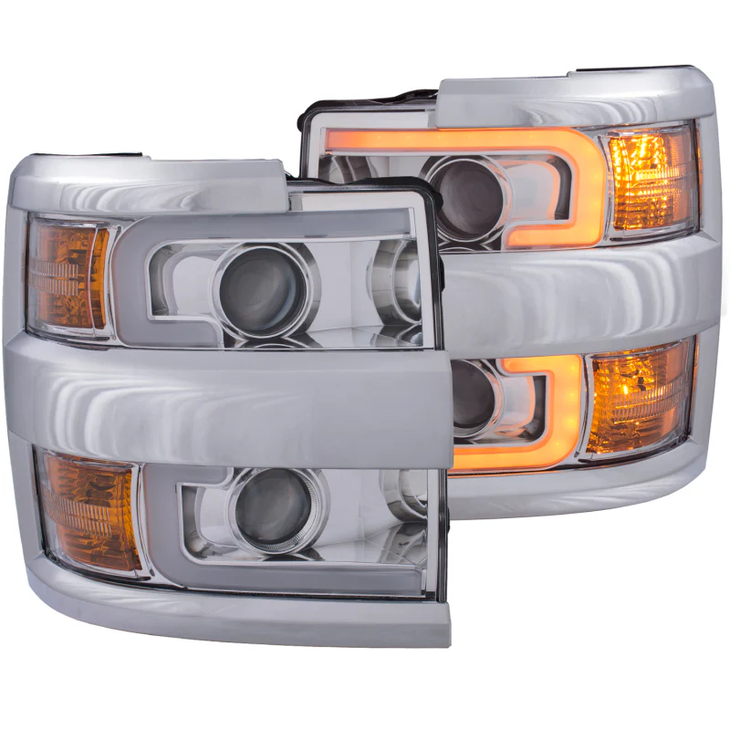 ANZO Projector Headlights 15-17 Chevrolet Silverado 2500HD / 3500HD Chrome w/ Chrome Rim - Image 7