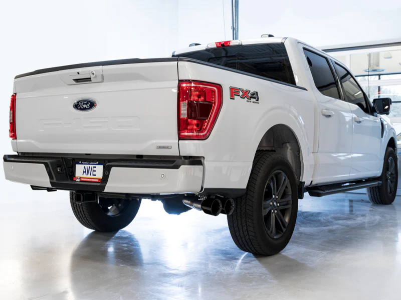 AWE 21+ Ford F150 Dual Side Exit Cat-Back Exhaust - 4.5in Diamond Black Tips *For Stock Y-Pipe Only - Image 3
