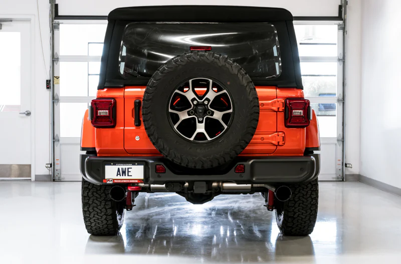 AWE Tuning 2018+ Jeep Wrangler JL/JLU Tread Edition Axle-Back Dual Exhaust - Diamond Black Tips - Image 2