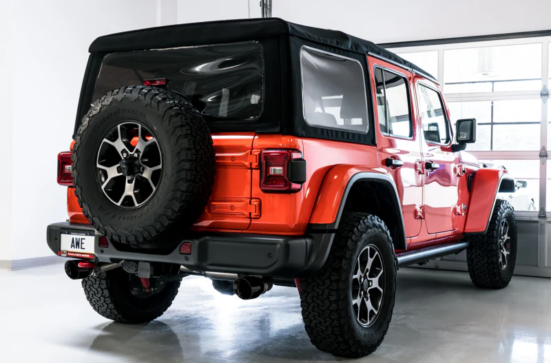 AWE Tuning 2018+ Jeep Wrangler JL/JLU Tread Edition Axle-Back Dual Exhaust - Diamond Black Tips - Image 4