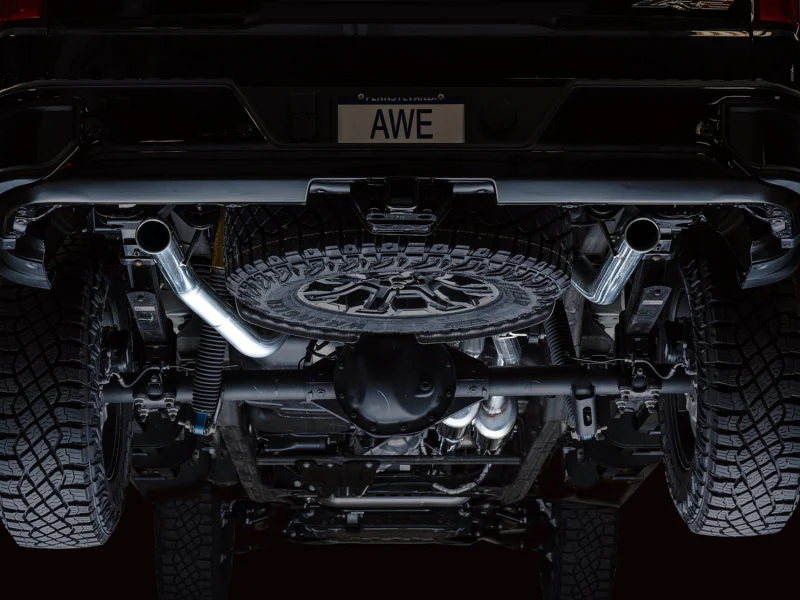 AWE Tuning 22-23 GMC Sierra 1500 AT4X 6.2L 0FG Catback Split Dual (Flat Bumper) - Bashguard(No Tips) - Image 4