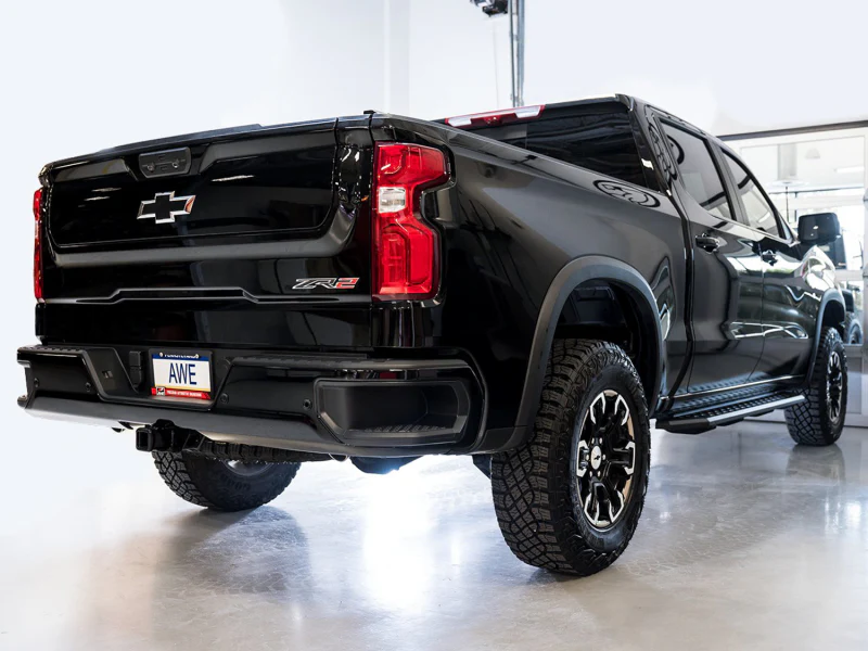 AWE Tuning 22-23 GMC Sierra 1500 AT4X 6.2L 0FG Catback Split Dual (Flat Bumper) - Bashguard(No Tips) - Image 7