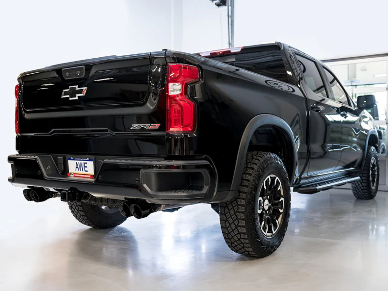 AWE Tuning 22-23 GMC Sierra 1500 AT4X 6.2L 0FG Catback Split Dual (Flat Bumper) - Diamond Black Tips - Image 3