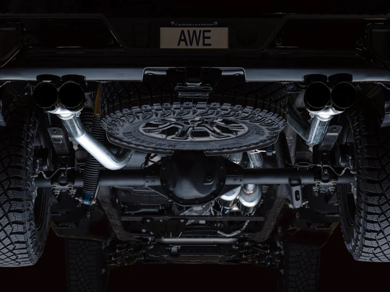 AWE Tuning 22-23 GMC Sierra 1500 AT4X 6.2L 0FG Catback Split Dual (Flat Bumper) - Diamond Black Tips - Image 7