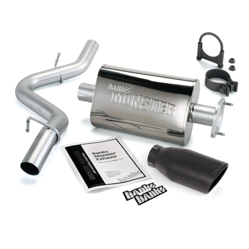 Banks Power 00-03 Jeep 2.5/4.0L Wrangler w/ 2-Bolt Cat Monster Exh Sys - SS Single Exh w/ Blk Tip - Image 3