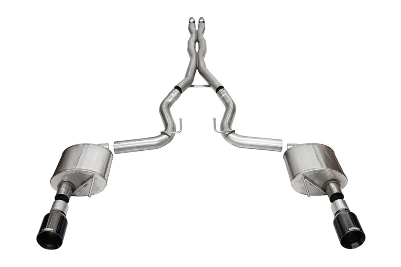 Corsa 24+ Ford MustangGT Xtreme Cat-Back Ex.Sys 3.0in Dual Rear Exit w/4.5in Blk PVD StraightCut Tip