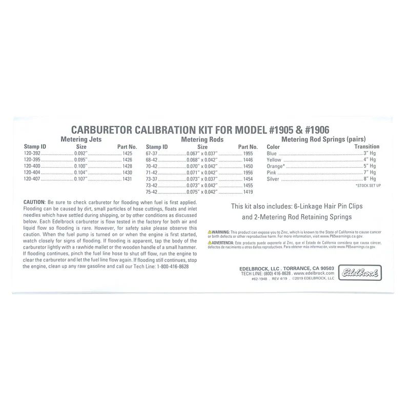 Edelbrock Calibration Kit for 1905 / 1906 - Image 7