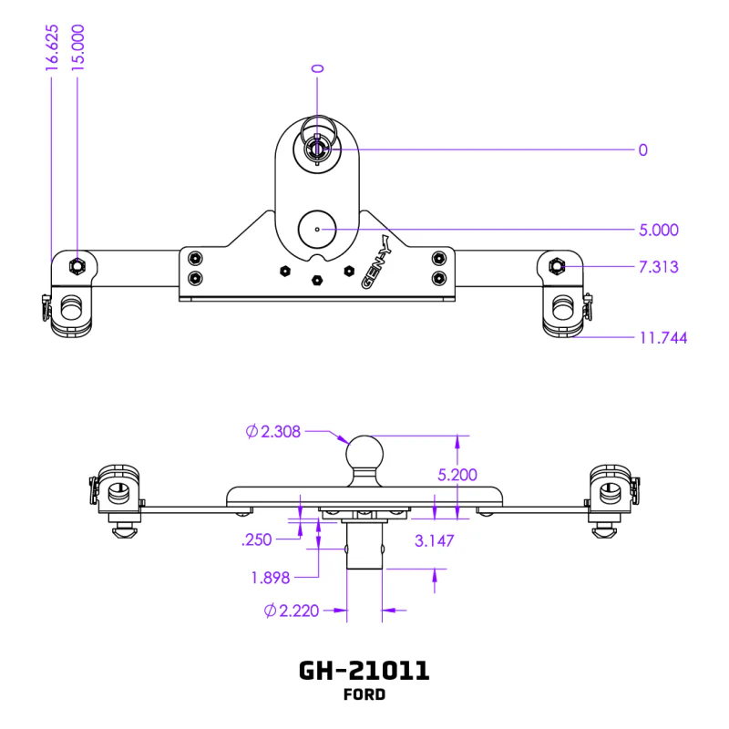 Gen-Y 2017+ Ford GoosePuck II 5in Offset Ball Puck Mount & 25K Towing w/Safety Chain Anchors - Image 4