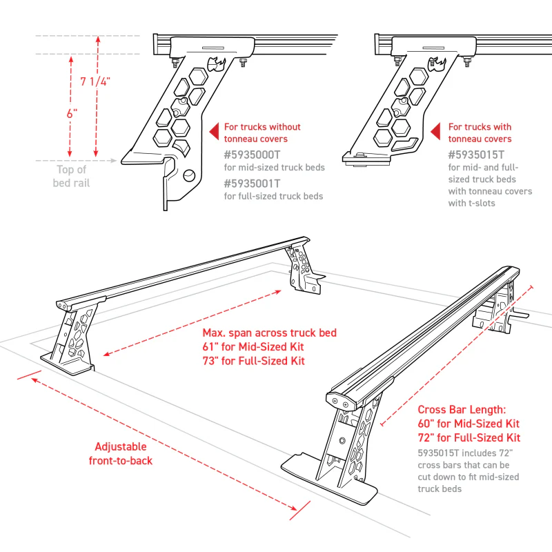 Go Rhino 15-22 Ford F-150 / 07-21 Toy. Tundra XRS Cross Bars Kit - Tex Blk (Attch Tonneau Cvr T-Trk) - Image 16