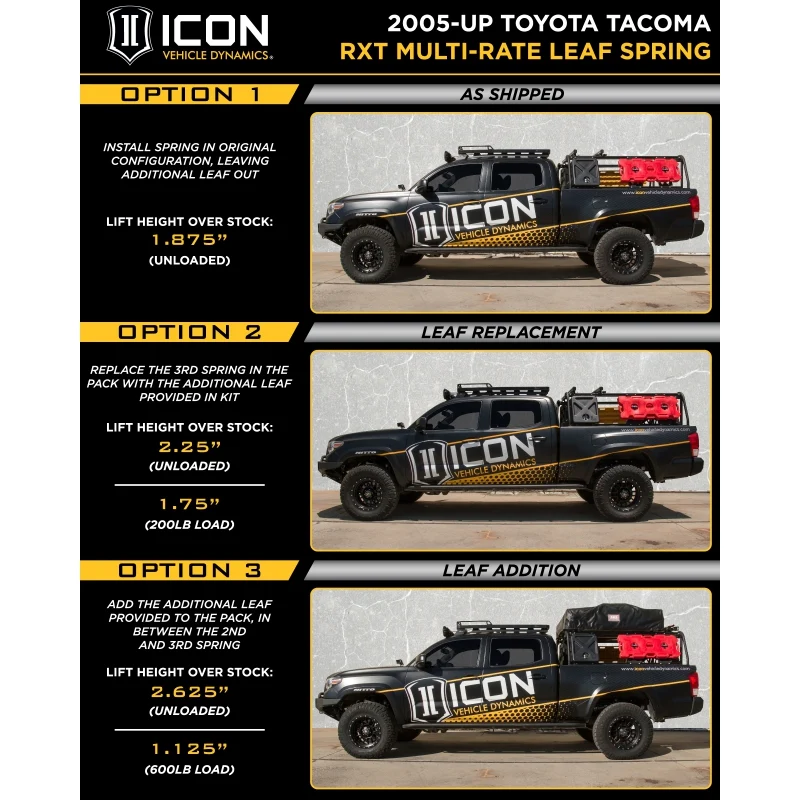 ICON 2005+ Toyota Tacoma Multi Rate RXT Leaf Pack w/Add In Leaf - Image 4