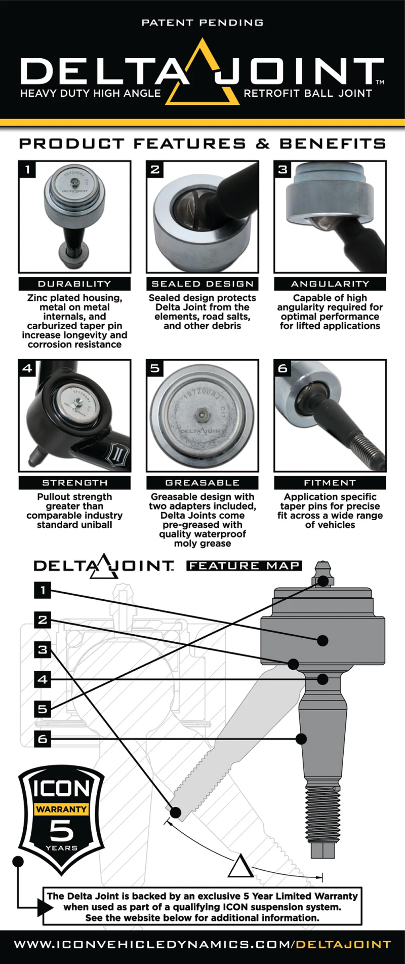 ICON 2007+ Toyota FJ / 2003+ Toyota 4Runner Tubular Upper Control Arm Delta Joint Kit - Image 4