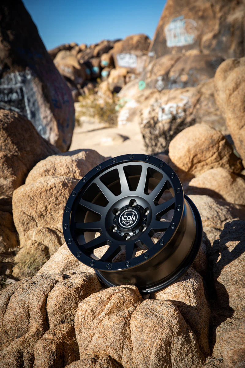 ICON Compression 18x9 6x5.5 0mm Offset 5in BS 106.1mm Bore Double Black Wheel - Image 5