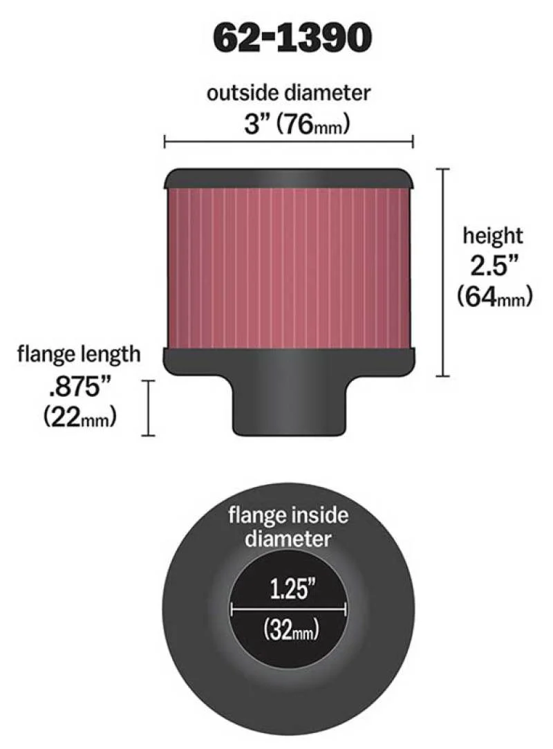 K&N 1.25in Flange ID x 3in OD x 2.5in H Rubber Base Crankcase Vent Filter - Image 6